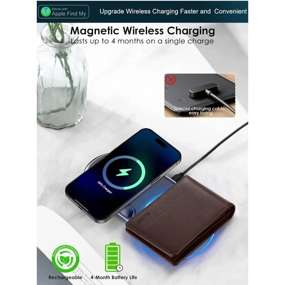Wallet for Men Built-in Anti-Loss Tracker, Real-Time Tracking Smart Bifold, RFID
